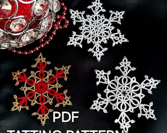 Tatting pattern PDF "Snowflake December" for shuttle tatting with photo instruction step by step