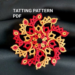 Tatting one round pattern PDF flower "Aster" by Frivolite con sabor for shuttle tatting