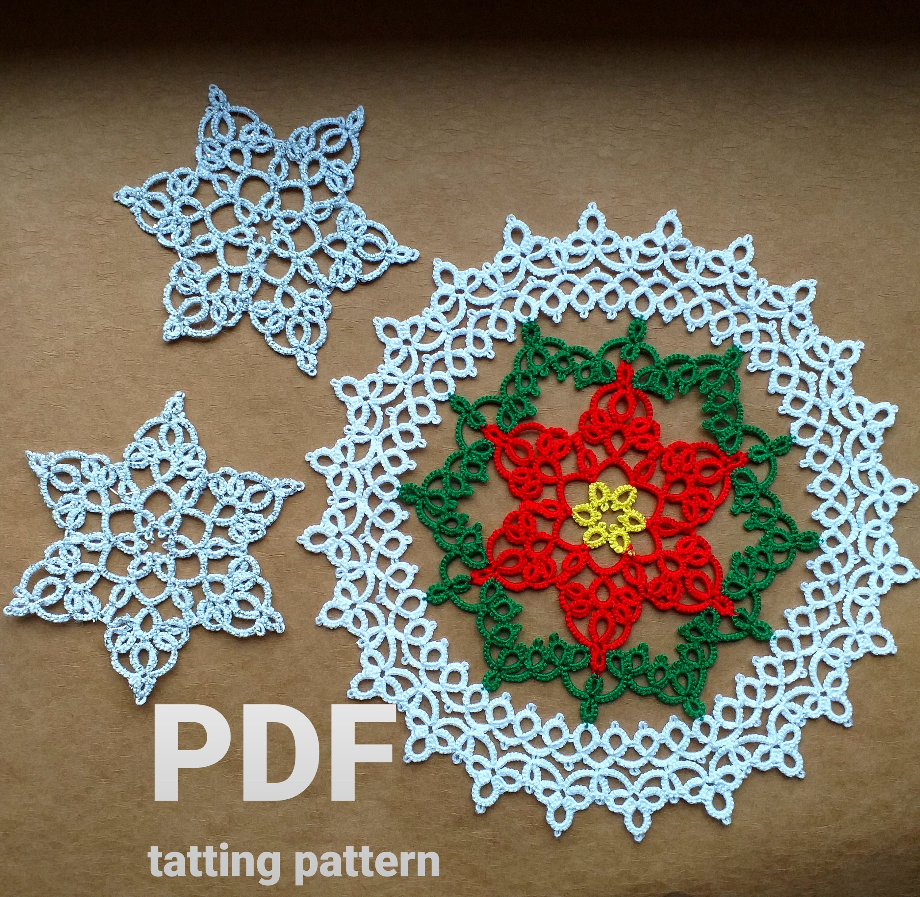 タティングパターン PDF シャトル用ドイリー クリスマスフラワー