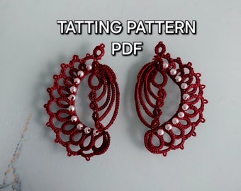 Tatting pattern PDF "Earring Feather" by Frivolite con sabor for shuttle tatting with photo instruction step by step