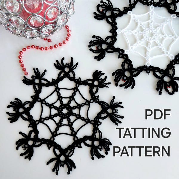 Tatting pattern PDF doily "Spider web" by Frivolite con sabor for shuttle tatting with photo instruction step by step