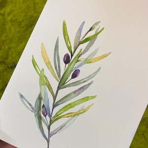 OLIVE : carte de voeux aquarelle peinte à la main