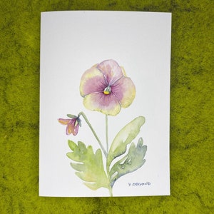 Pansy: Cartão de felicitações em aquarela pintado à mão