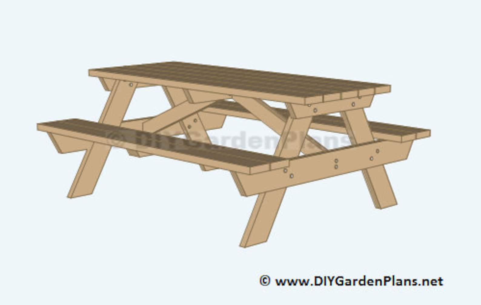 6 Foot Picnic Table Plans PDF Download Etsy
