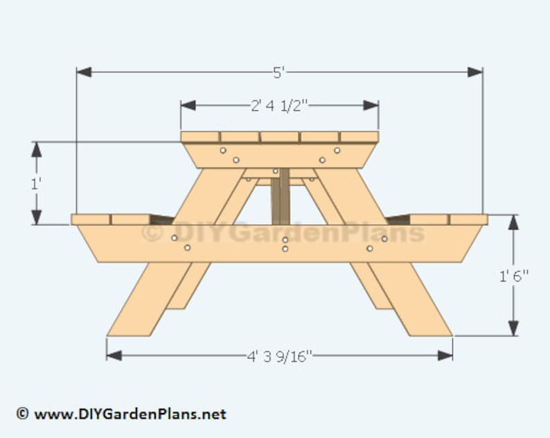 6 Foot Picnic Table Plans PDF Download Etsy