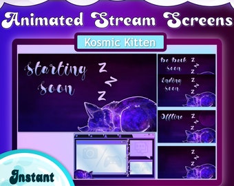 Animated Cosmic Kittens Stream Screens | Purple