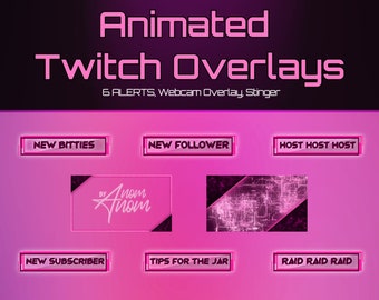 Hot Pink Animated Glitchy Techno Twitch Bundle | Stinger | Alerts | Webcam Overlay