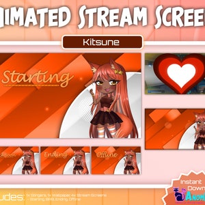 Animated Kitsune Fox Stream Screens | Stinger | Wallpaper | Orange