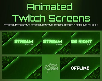 Neon Green Black Animated Twitch Stream Screen Bundle +1 Offline Screen and Blank Screen for Overlays!