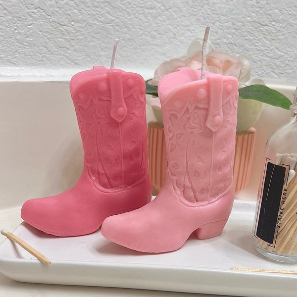 Cowboy boot candle | Barbie-core Western Barbie Pink Decor | hand-sculpted unique - soy candle sculpture decor | gifts for her | for him