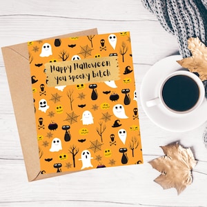 Jolie carte d'Halloween pour meilleure amie, joyeux Halloween, saison effrayante, carte de garce effrayante, cartes de voeux d'automne, cadeaux d'Halloween rigolos pour elle