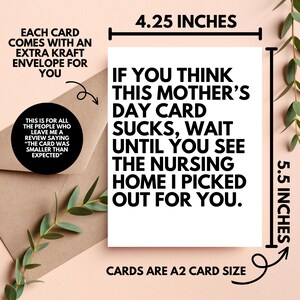 Funny Mothers Day Card, Sarcastic Snarky Gift for Mom from Daughter or Son, Bonus Mom Gift, Presents for Mom, Inappropriate Cards Sassy image 3