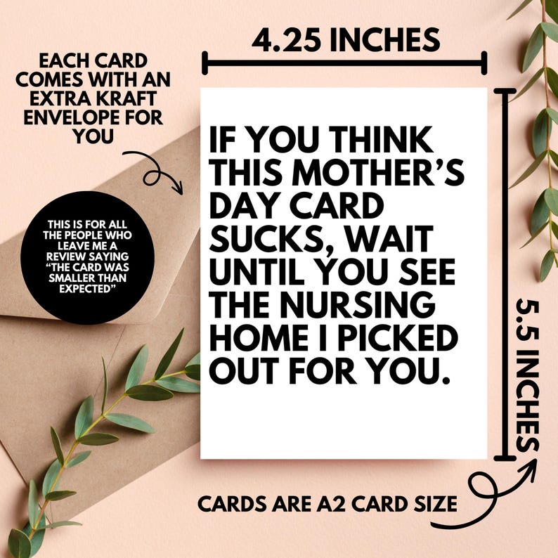 Funny Mothers Day Card, Sarcastic Snarky Gift for Mom from Daughter or Son, Bonus Mom Gift, Presents for Mom, Inappropriate Cards Sassy image 3