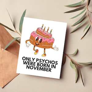 Carte d'anniversaire drôle de novembre, cadeaux Sagittaire, cadeaux Scorpion, sarcastique grossier insulte offensant inapproprié impertinent zodiaque humour adulte