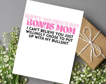 Bonus Mom Mother's Day Card | Witty Mothers Day Card for Step Mom | Gift for Bonus Mom | Step Mom Mother's Day Card | Bonus Mom Gifts