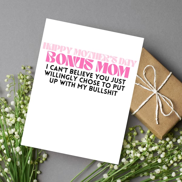 Bonus Mom Mother's Day Card | Witty Mothers Day Card for Step Mom | Gift for Bonus Mom | Step Mom Mother's Day Card | Bonus Mom Gifts