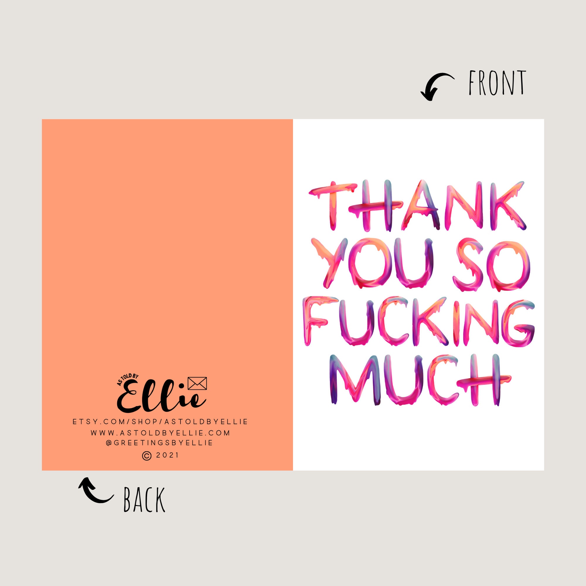 Funny Thank You Card Thank You So Much Card Cute Thank You Etsy