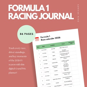 Racing Journal | Formula 1 | Season 2026 | Grand Prix Tracker | Digital Download | Digital Formula 1 Journal 2026 | Digital F1 Race Tracker