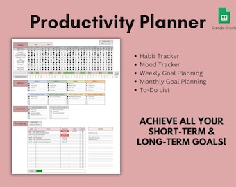 Productiviteitsplanner | Gewoontetracker | Takenlijst | Stemmingstracker | Google Spreadsheets-sjabloon
