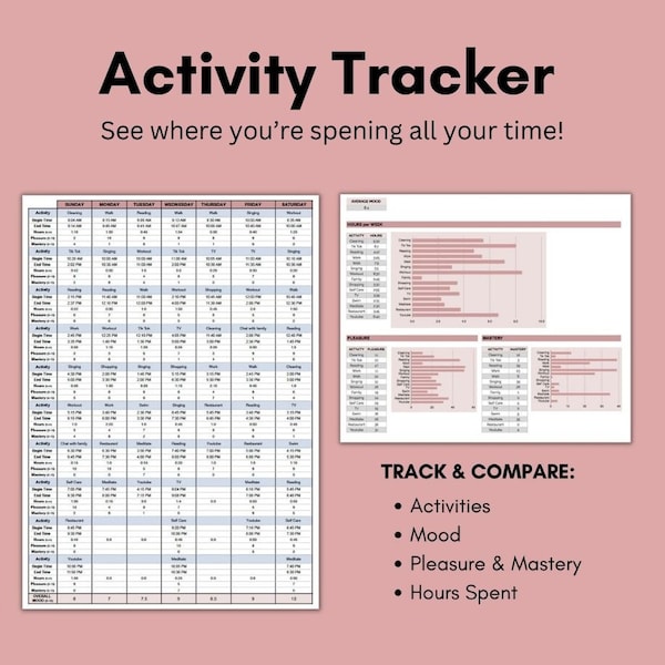Activity Tracker Template Etsy