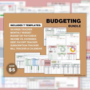 Budgeting Bundle | Google Sheets Templates | Monthly Budget | Savings Tracker | Income and Expense Tracker | Debt Payoff Calculator &Tracker