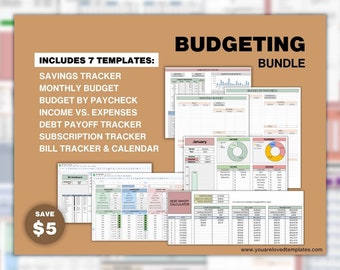 Budgeting Bundle | Google Sheets Templates | Monthly Budget | Savings Tracker | Income and Expense Tracker | Debt Payoff Calculator &Tracker