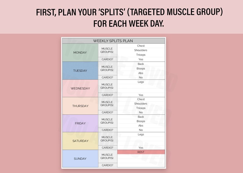 Workout Planner Spreadsheet Weekly Workout Planner Fitness Etsy