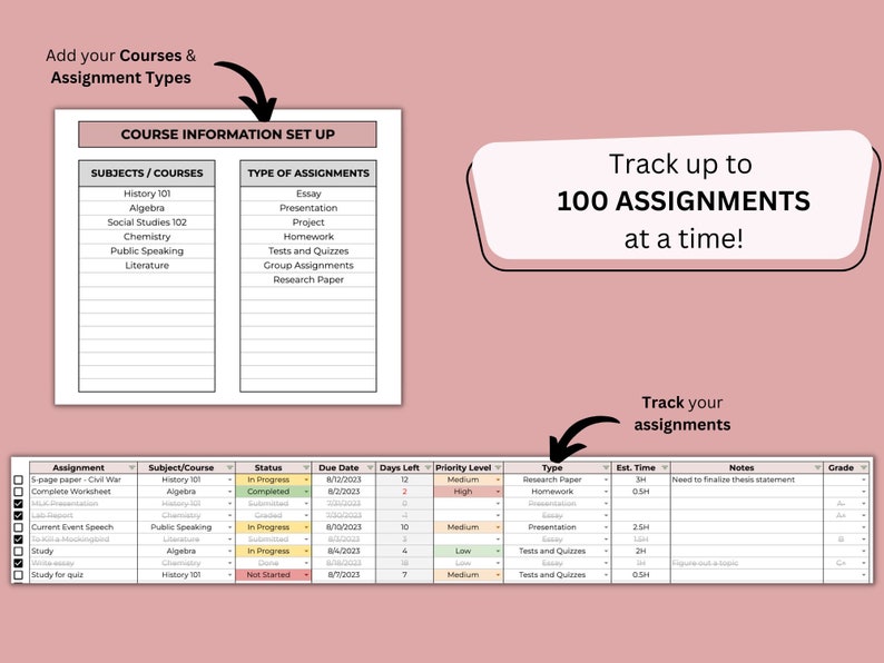 Assignment Tracker | Google Sheets Template - Etsy