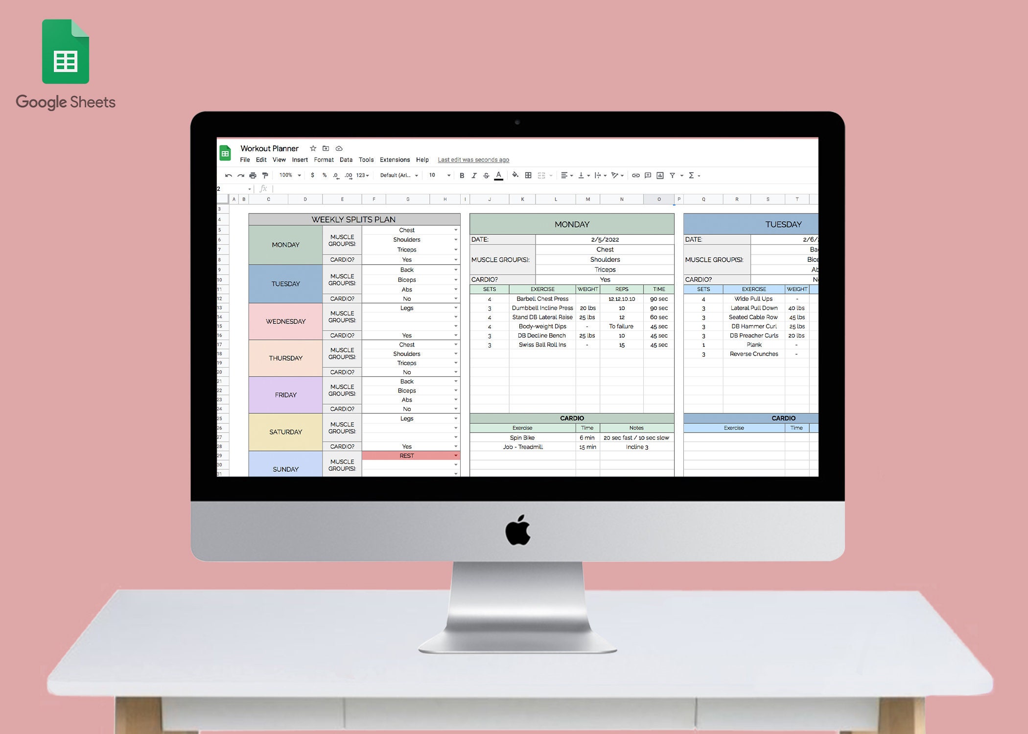 Workout Planner Spreadsheet Weekly Workout Planner Fitness - Etsy