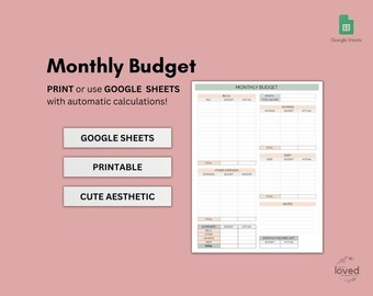 Monthly Budget Template | Budget Template | Google Sheets | Budget Spreadsheet | Printable Budget Template