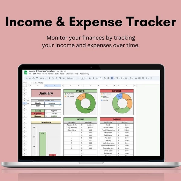 Income & Expense Tracker | Google Sheets Template | Income Tracker | Expense Tracker