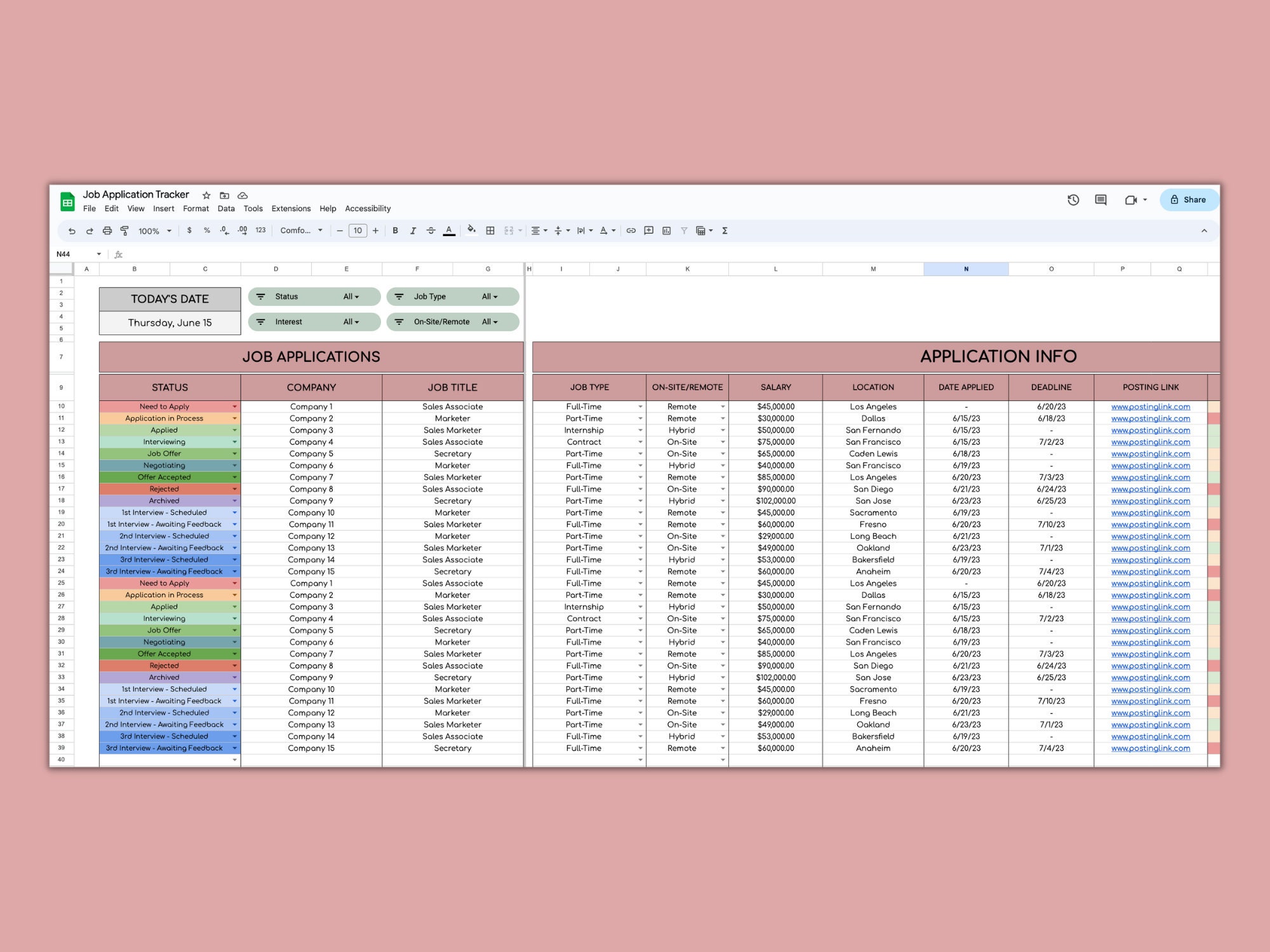 Job Application Tracker | Google Sheets Template | Application Tracker ...
