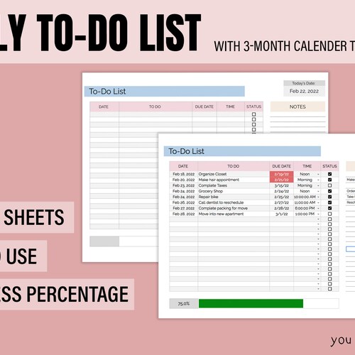 To Do List & Calendar Template Google Sheets Todo List Etsy