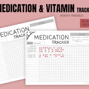 Medication Tracker | Monthly Medication and Vitamin Tracker Printable | Monthly Medication Intake | Vitamin Tracker | Instant Download