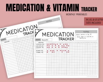 Medication Tracker | Monthly Medication and Vitamin Tracker Printable | Monthly Medication Intake | Vitamin Tracker | Instant Download