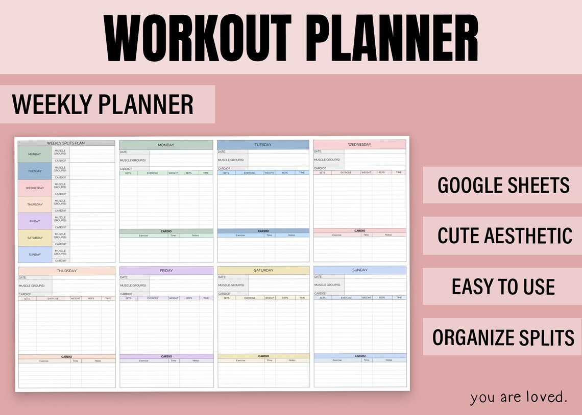 Workout Planner Spreadsheet Weekly Workout Planner Fitness Etsy