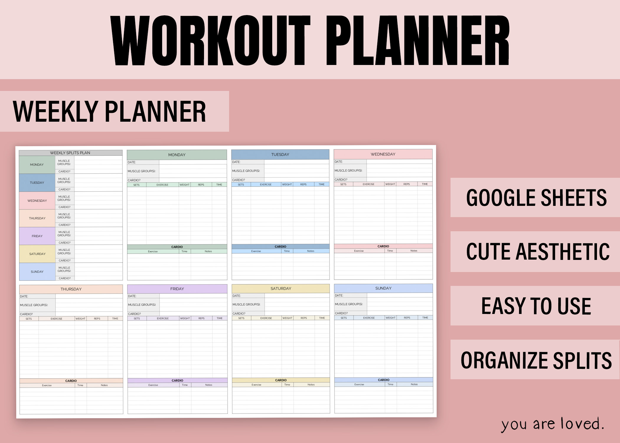 Workout Planner Spreadsheet Weekly Workout Planner Fitness - Etsy