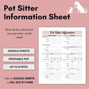 Pet Sitter Instructions | Pet Sitter Information | Pet Sitter | Pet Sitter Notes | Google Sheets | PDF | Cat Sitter | Dog Sitter