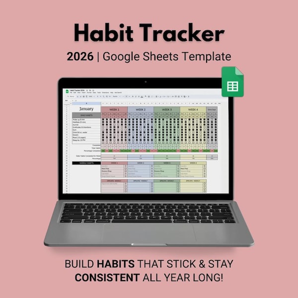2026 Habit Tracker | 12-Month Google Sheets Template | Habit Tracker Template