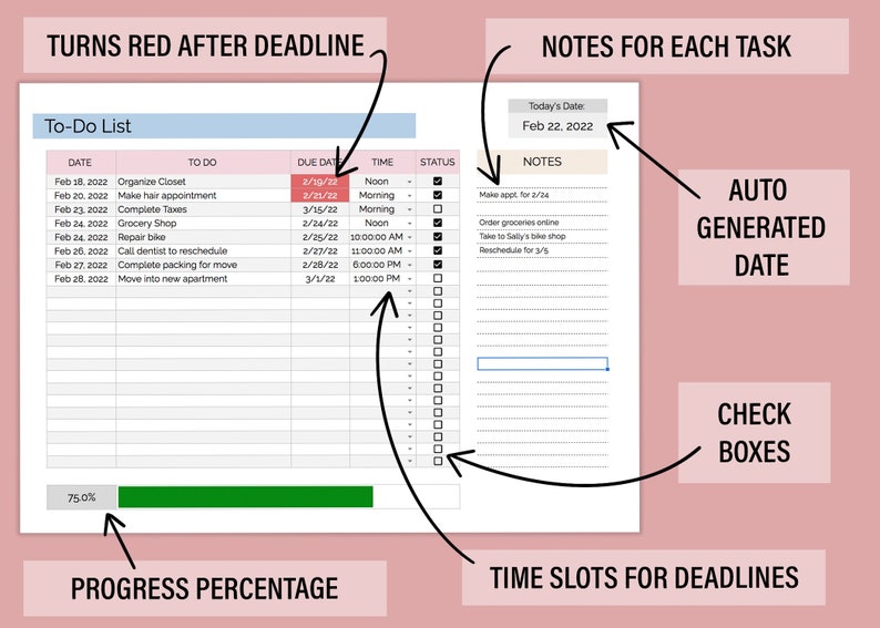 To Do List & Calendar Template Google Sheets Todo List Etsy