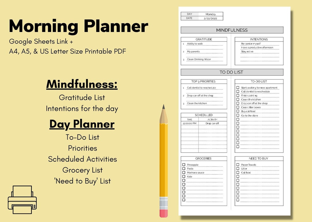 Morning Planner &amp; To-do List | to Do List | Morning Mindfulness ...