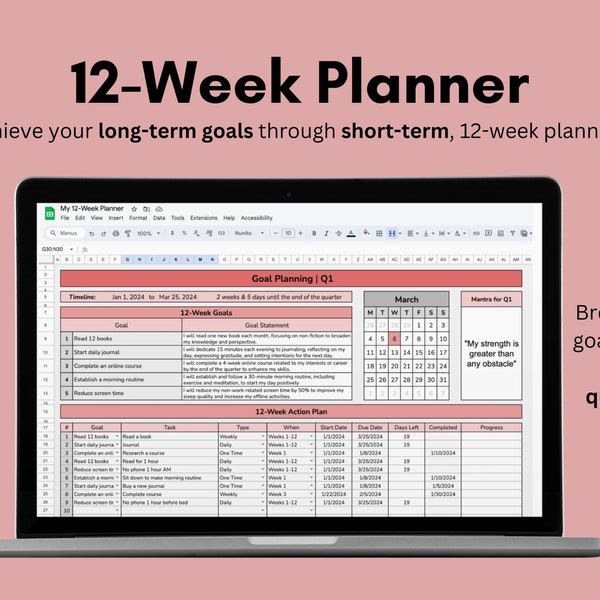 Agenda 12 semaines | Modèle Google Sheets