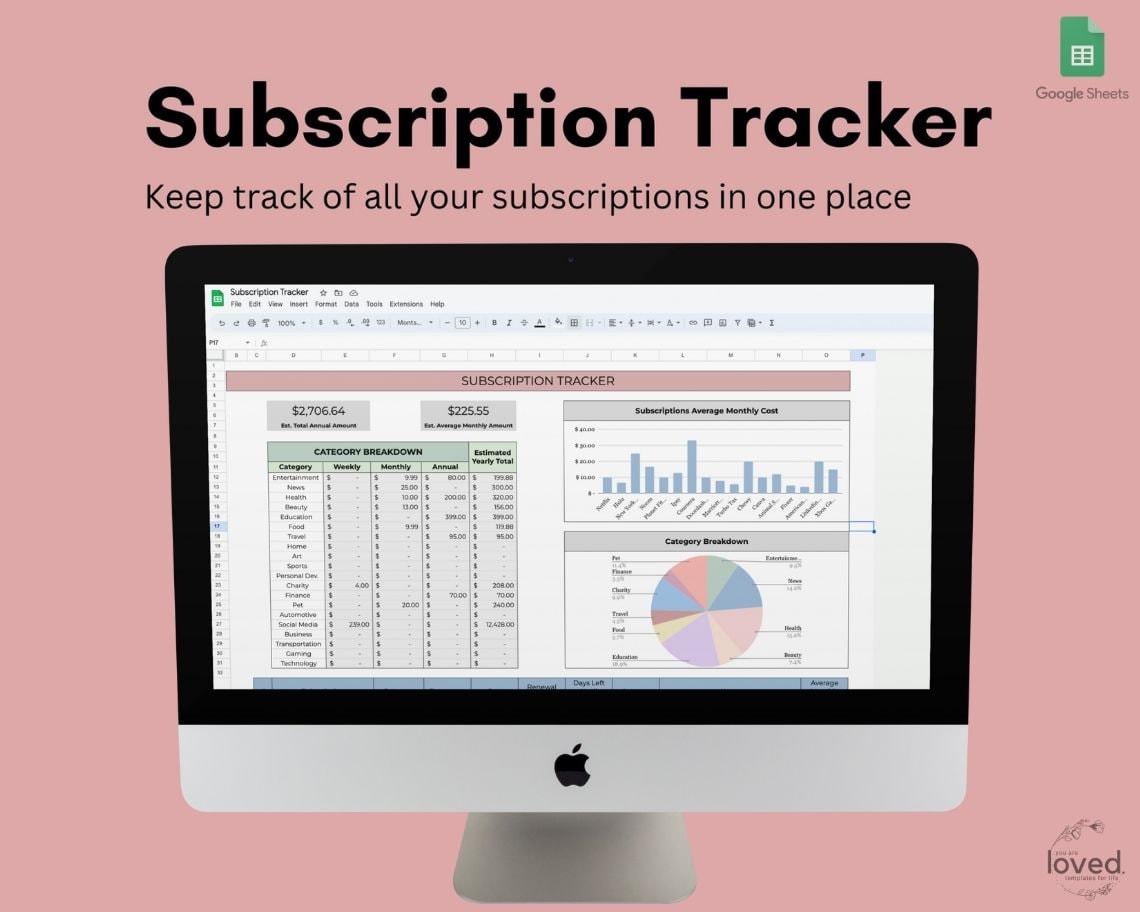 Subscription Tracker | Google Sheets Template | Budgeting Template - Etsy