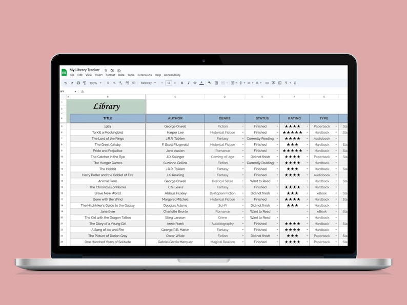 Library Tracker | Google Sheets Template | Book Log | Library Log ...