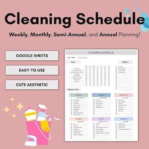 Weekly Cleaning Schedule Checklist | Cleaning Schedule | Monthly Cleaning Schedule | Google Sheets | Editable Cleaning Planner | Cleaning