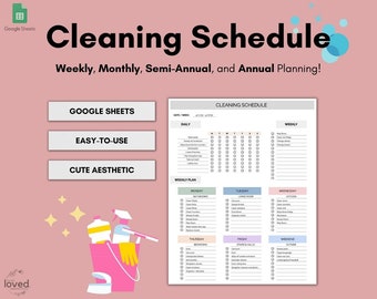 Weekly Cleaning Schedule Checklist | Cleaning Schedule | Monthly Cleaning Schedule | Google Sheets | Editable Cleaning Planner | Cleaning