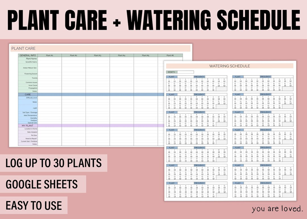 House Plant Care & Watering Schedule Plant Care Spreadsheet Etsy