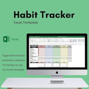 Habit Tracker Spreadsheet | MICROSOFT EXCEL | Habit Tracker Template | Monthly, Yearly, Weekly, Daily Habit Tracker | Planner