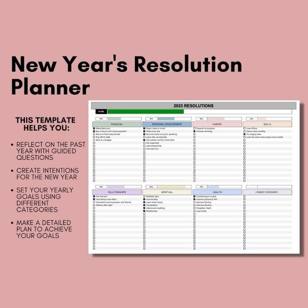 New Year's Resolution Planner | Google Sheets Template | Goal Planner