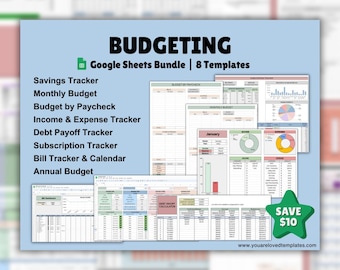 Budgetbundel | Google Spreadsheets-sjabloon | Maandbudget | Spaartracker | Inkomsten- en uitgaventracker | Schuldafbetalingscalculator en -tracker